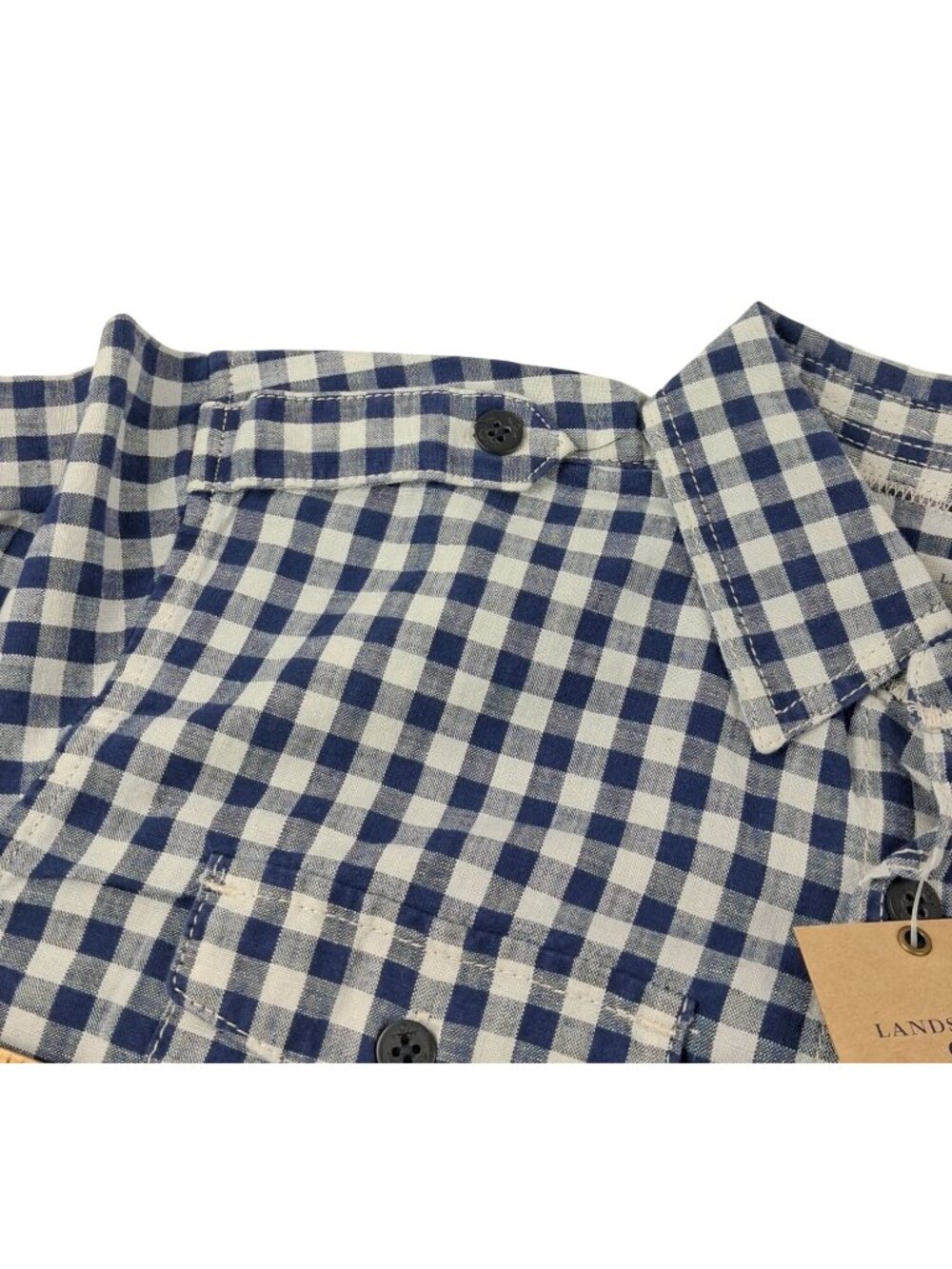 NWT Lands End Blue & White Chambray Check Long Sleeve Button Shirt Boys Size M - Picture 6 of 13